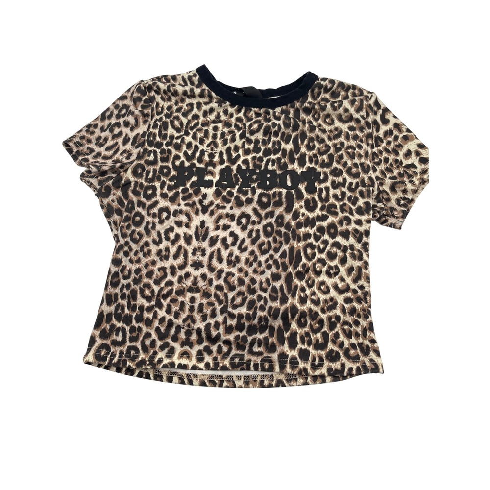 Playboy x Missguided Leopard Print Graphic T-Shirt Brown Black Small